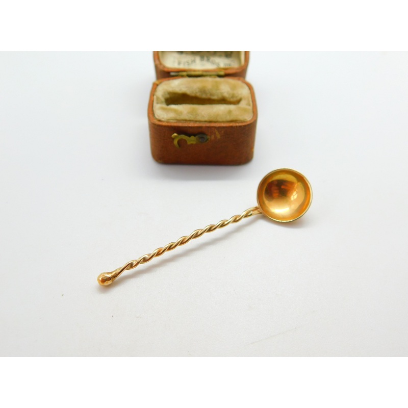 9ct Yellow Gold Twisted Stem Salt Spoon 1993 London Vintage