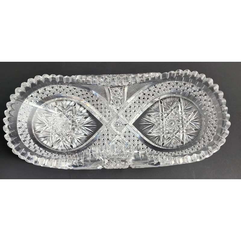 ABP American Brilliant Period Cut Glass crimped bread tray Antique