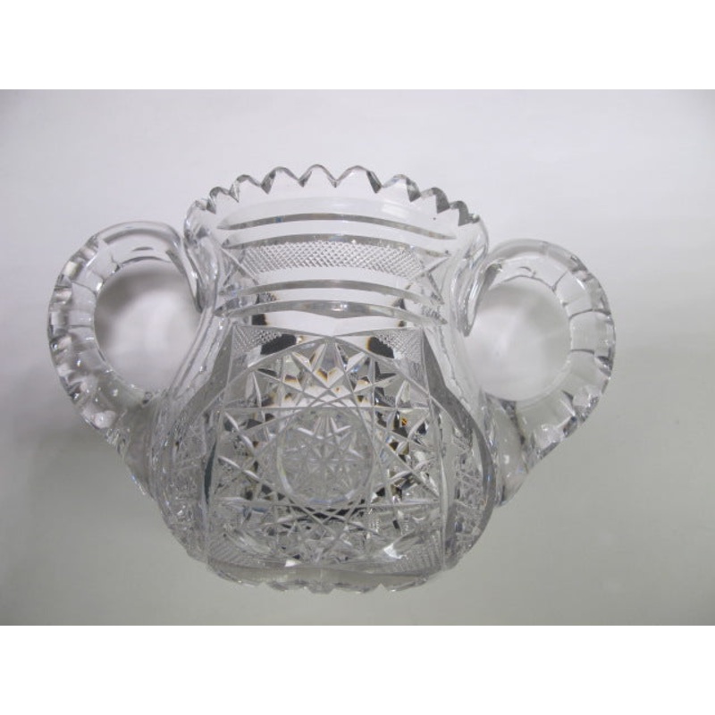 American Brilliant Period Cut Glass 2 handle sugar Antique abp hand cut