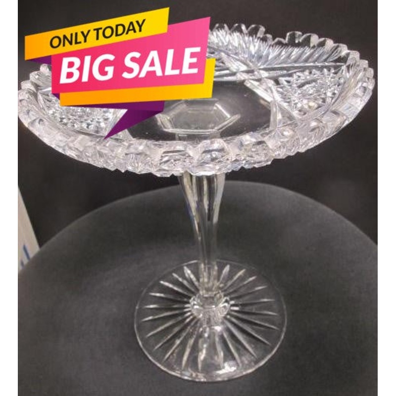 American Brilliant Period Cut Glass compote tear drop stem
