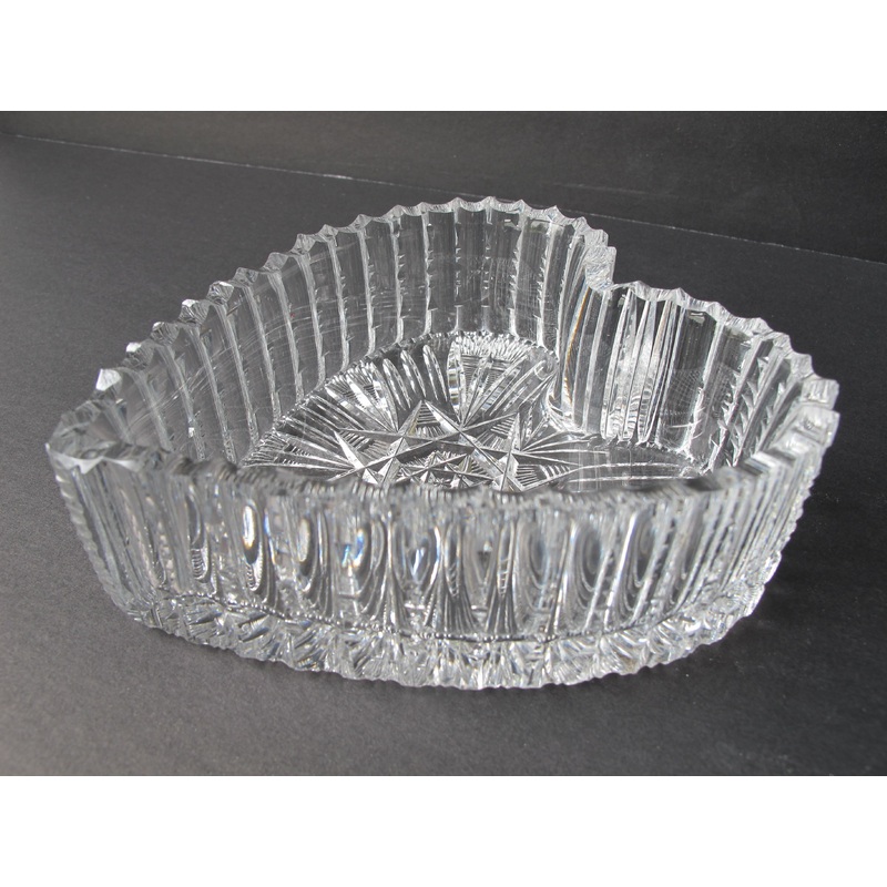 American Brilliant Period Cut Glass heart shape dish Antique abp