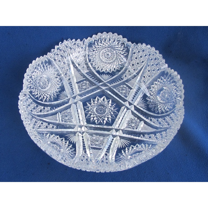 American Brilliant Period Cut Glass low bowl Antique Sharp