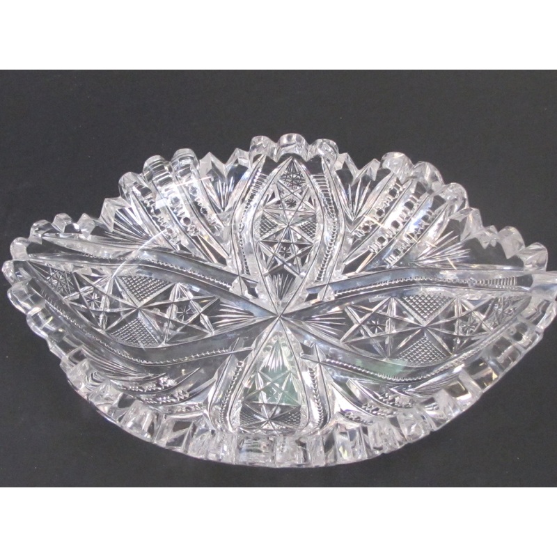 American Brilliant Period Cut Glass oval dish Antique