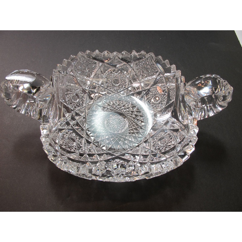 American Brilliant Period hand Cut Glass 2 handled dish