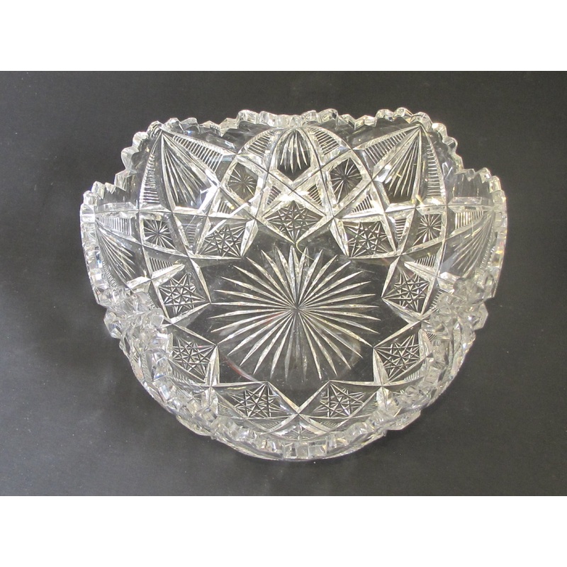 American Brilliant Period hand Cut Glass Three sided crimped dish abp