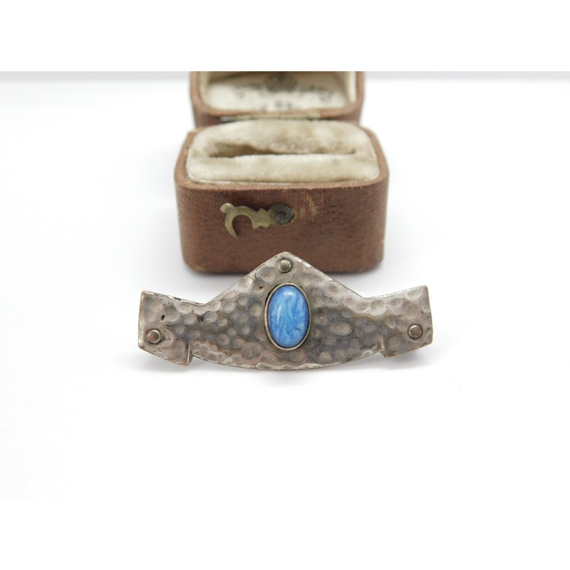 Arts & Crafts Planished Pewter Ruskin Cabochon Brooch c1910 Antique