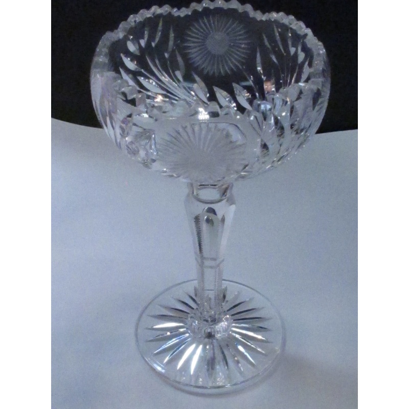 Cut Glass compote Antique floral tear drop stem bd
