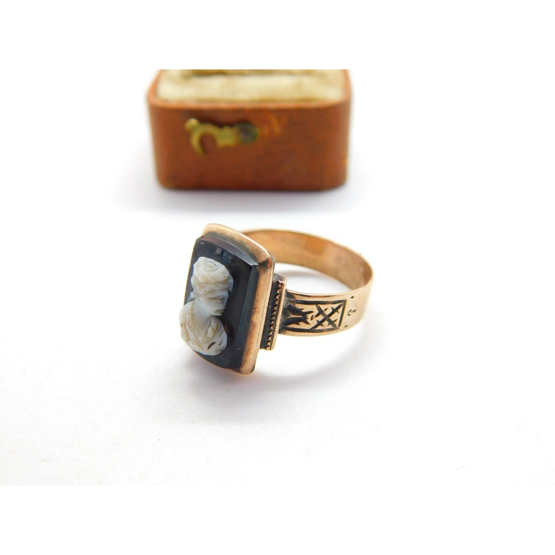 Early Victorian 14ct Rose Gold Carved Shell Cameo Mourning Ring c1850 Antique