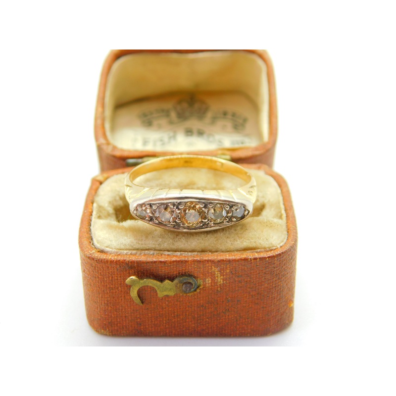Edwardian 18ct Gold 0.5ct Natural Yellow Diamond Boat Ring c1910 London Antique