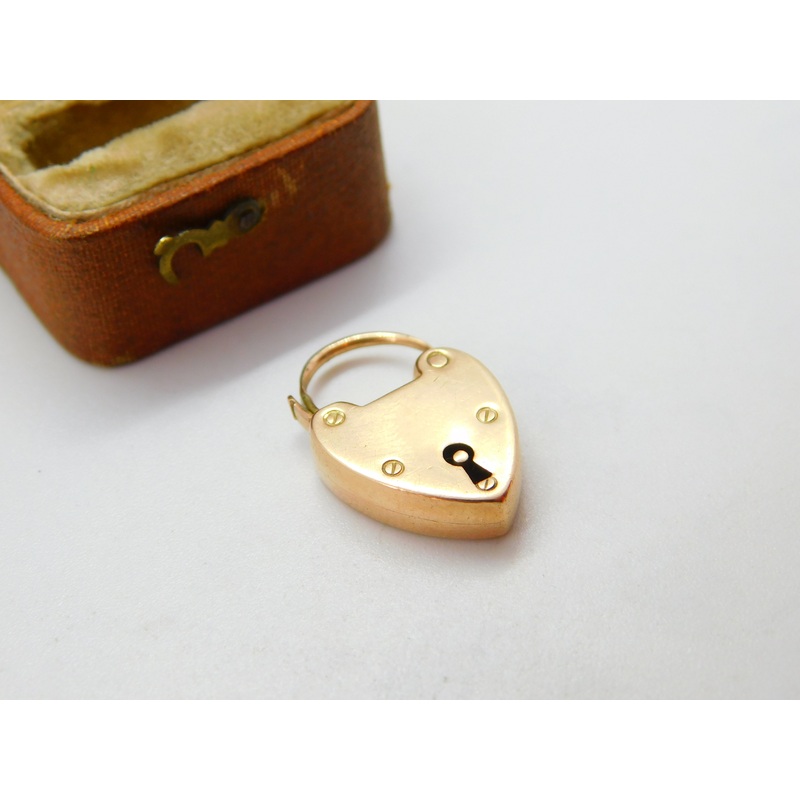 Edwardian 9ct Rose Gold Heart Lock Charm or Bracelet Clasp c1910 Antique