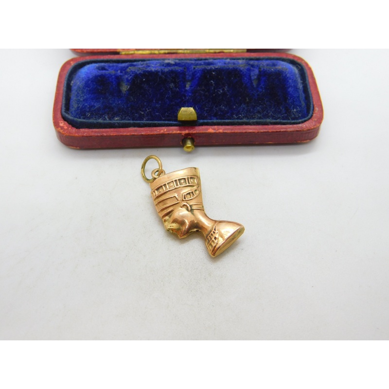 Egyptian 18ct Rose Gold Nefertiti Pharoah Pendant Charm Antique c1940