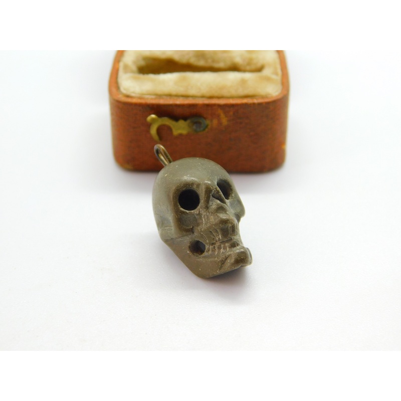 Georgian Carved Natural Lava 'Memento Mori' Skull Charm Pendant c1800 Antique