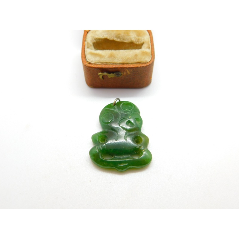 New Zealand Maori Carved Nephrite Jade Tiki Charm Pendant c1920 Antique