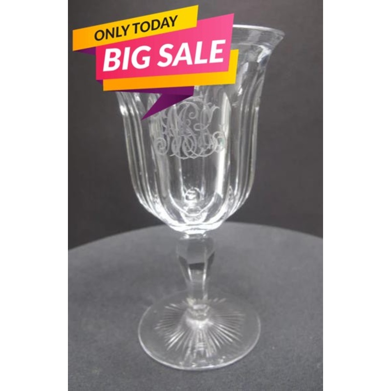 Signed Hawkes ABP wine American Brilliant Period hand Cut Glass Monogramed