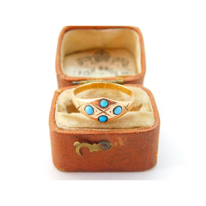 Victorian 15ct Gold & Blue Turquoise Set Band Ring 1881 Chester Antique