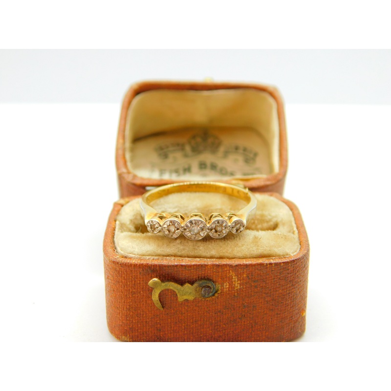 Victorian 18ct Yellow Gold & Five Stone Illusion Set Diamond Ring Antique c1880