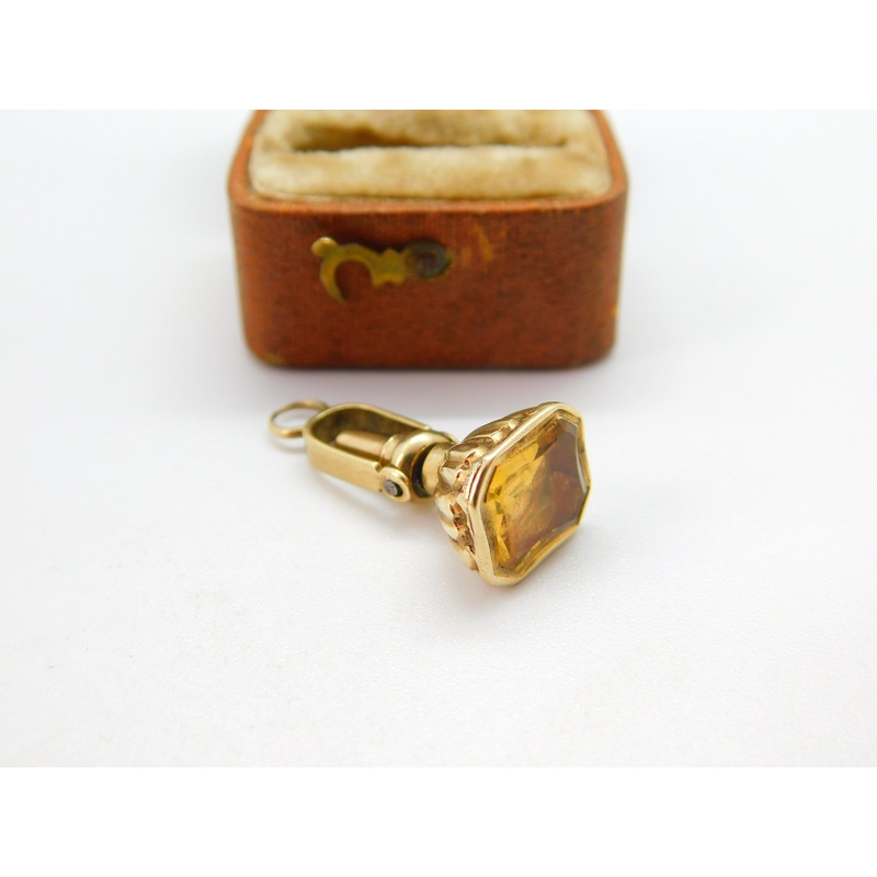 Victorian 9ct Gold & Citrine Set Swivelling Watch Key & Seal Fob c1860 Antique
