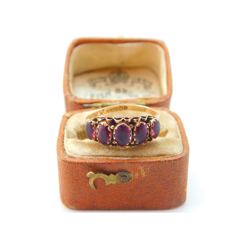 Victorian 9ct Rose Gold Almandine Garnet Five-Stone Ring 1882 Birmingham