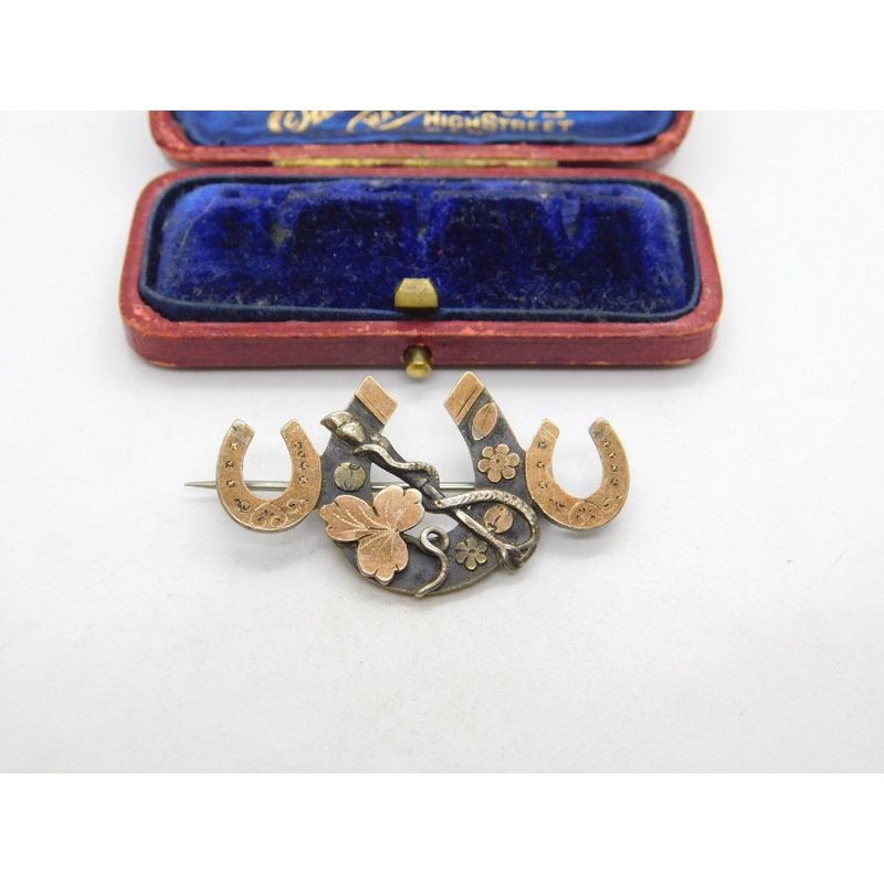Victorian 9ct Rose Gold Horseshoe Sweetheart Brooch 1894 Birmingham Antique
