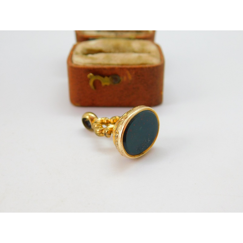 Victorian 9ct Yellow Gold Cased Bloodstone Set Fob Seal Pendant c1880 Antique