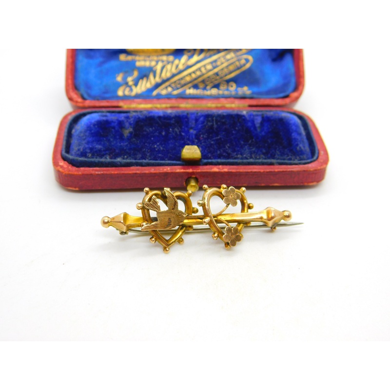 Victorian 9ct Yellow Gold Swallow Sweetheart Brooch Pin c1890 Antique