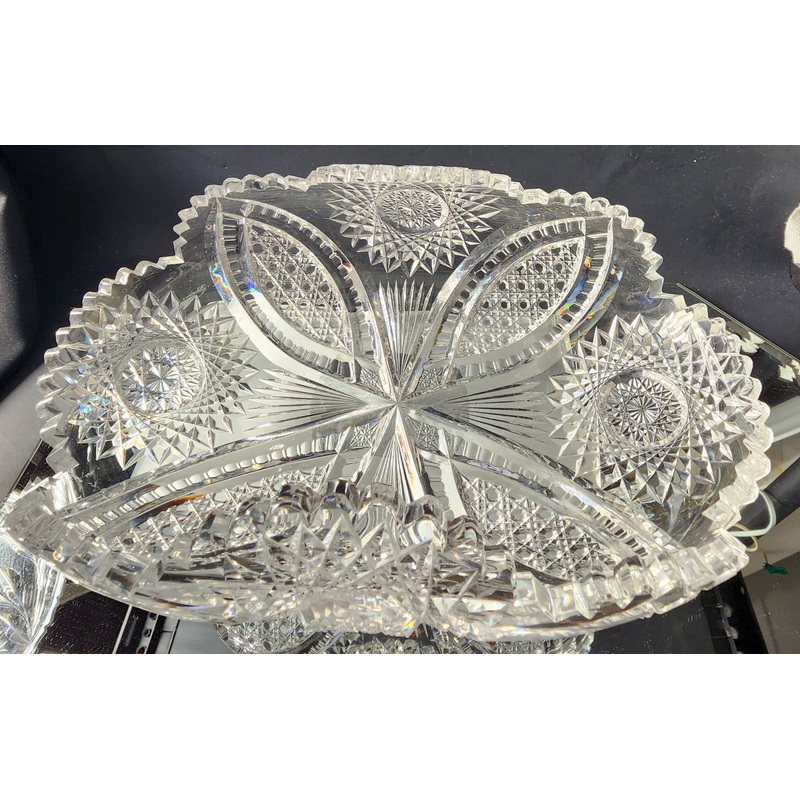 American  Brilliant Period Cut Glass crimped bread tray Antique