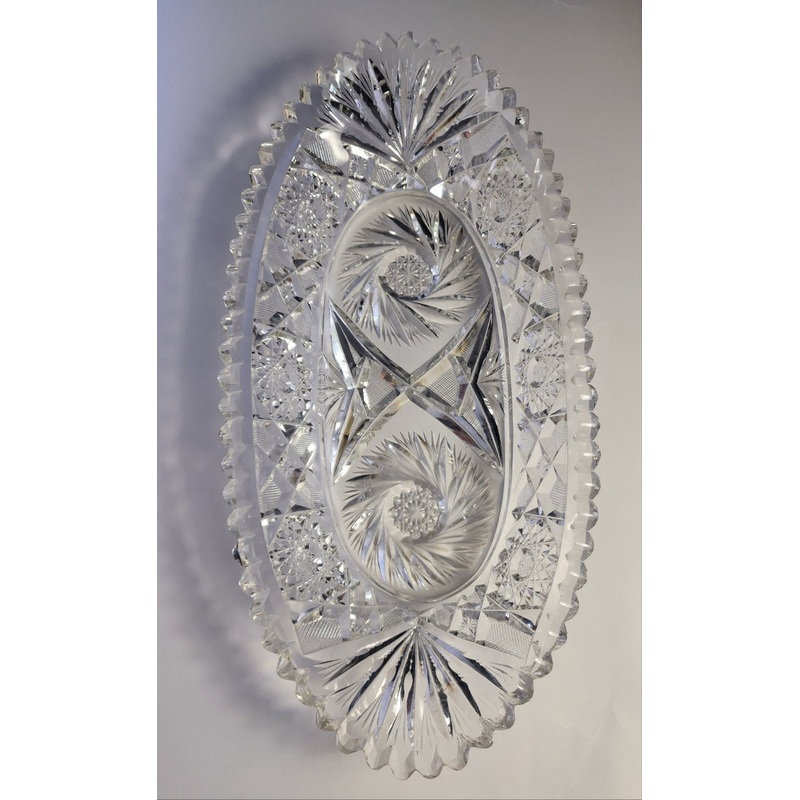 American Brilliant Period Cut Glass oval dish Antique tg