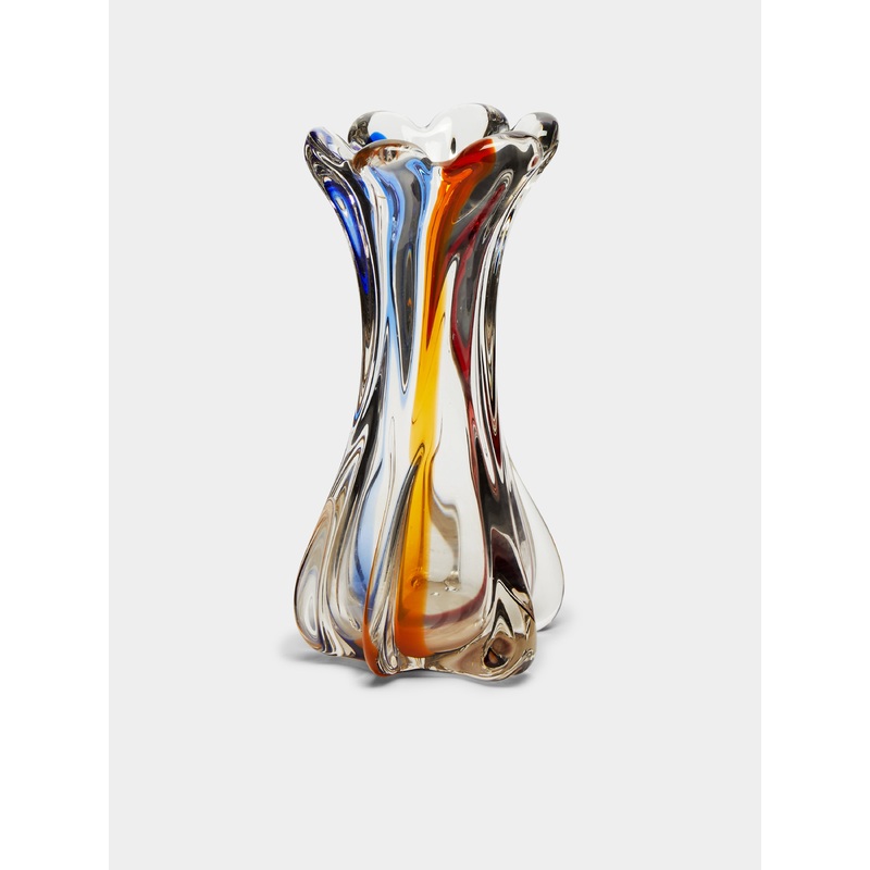 Mid-Century Striped Glass Bud Vase