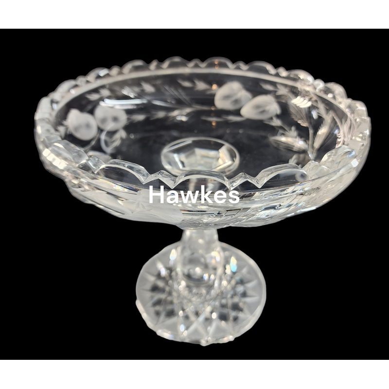 Signed Hawkes gravic fruit compote hand Cut Glass