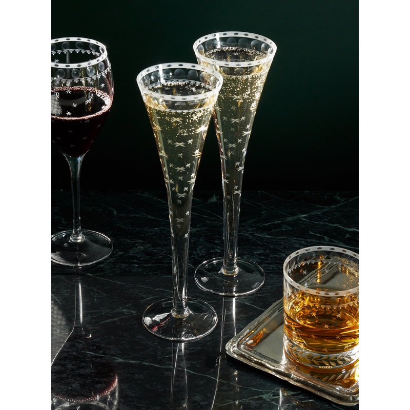 Staro Hand-Engraved Crystal Champagne Glasses (Set of 6)