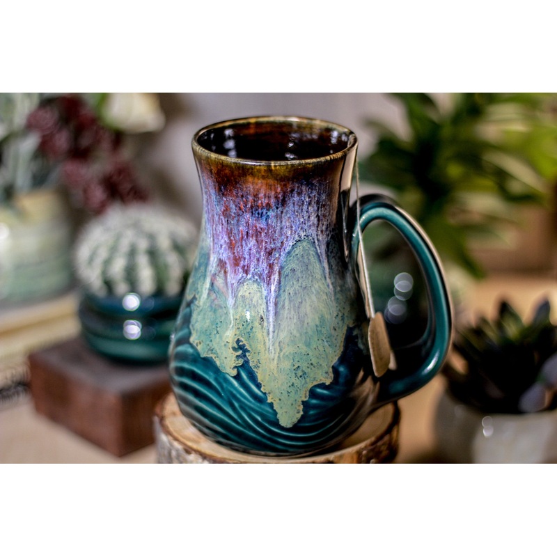 03-D Electric Wave Barely Flared Notched Textured Mug- TOP SHELF, 20 oz