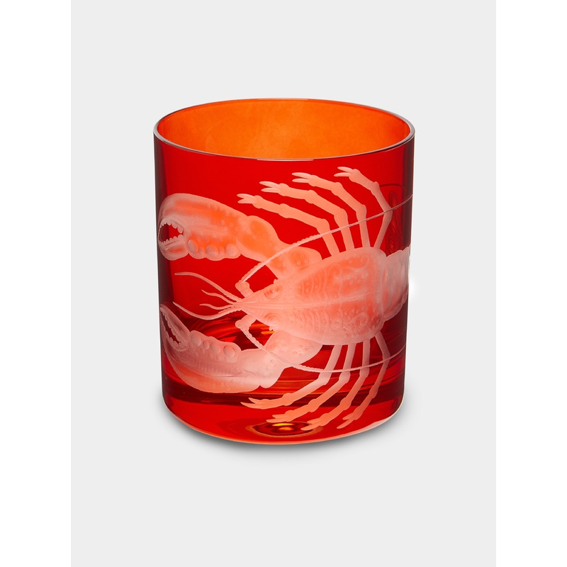 Lobster Hand-Engraved Crystal Double Old Fashioned Glass