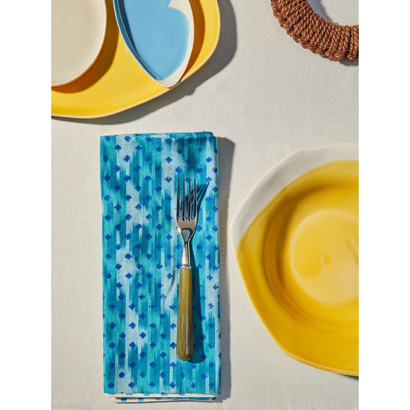 Aqua Ikat Block-Printed Cotton Napkins (Set of 6)
