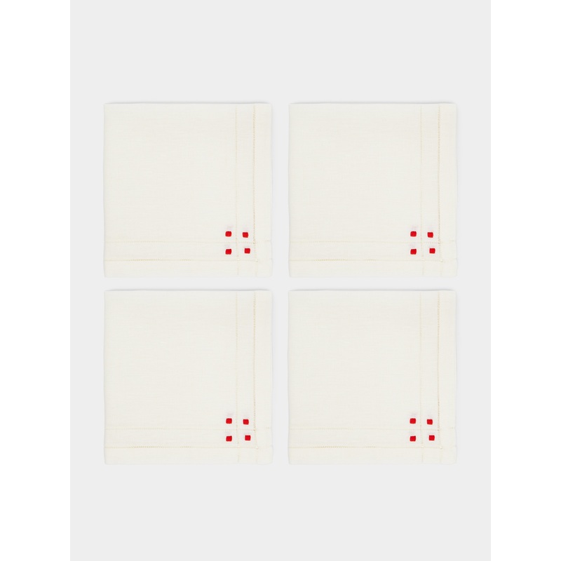 Art Deco Hand-Embroidered Linen Napkins (Set of 4)
