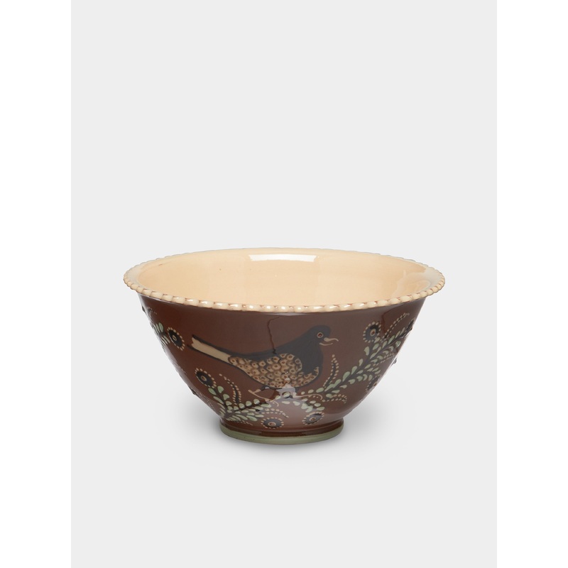 Birds Hand-Painted Ceramic Fluted Bowl