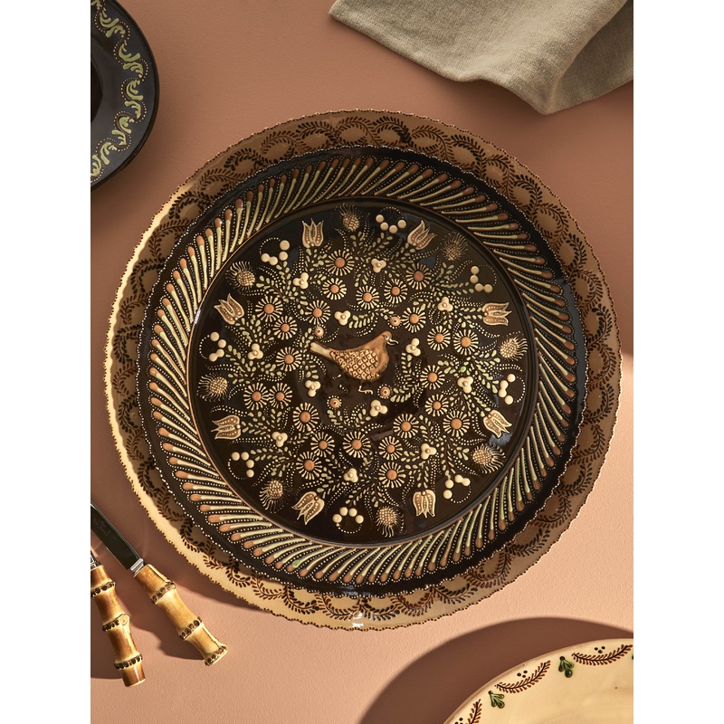 Birds Hand-Painted Ceramic Large Round Platter