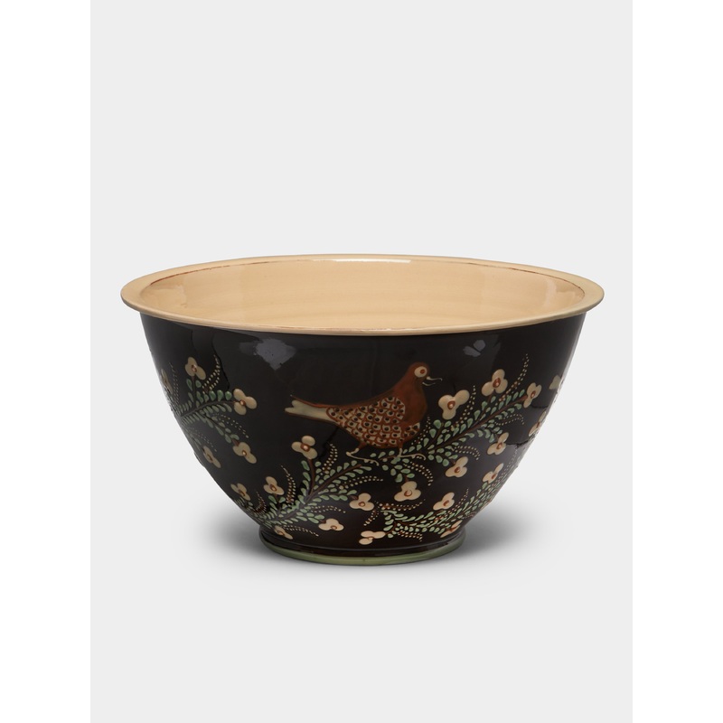 Birds Hand-Painted Ceramic Large Salad Bowl