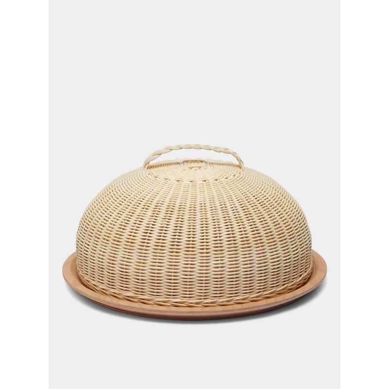 Calla Handwoven Wicker and Wood Domed Cheese Plate