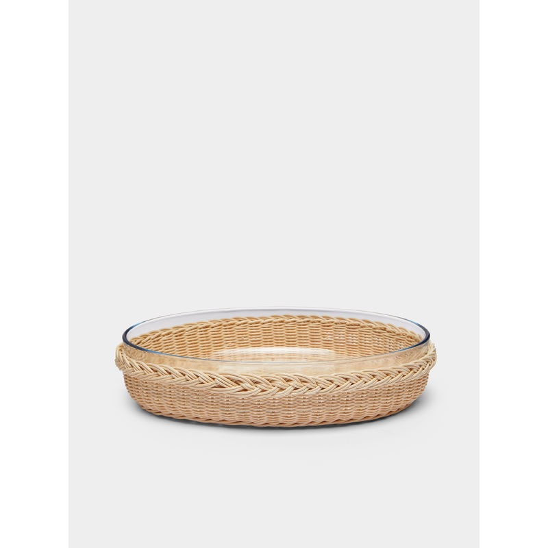 Camelia Handwoven Wicker and Glass Baking Dish