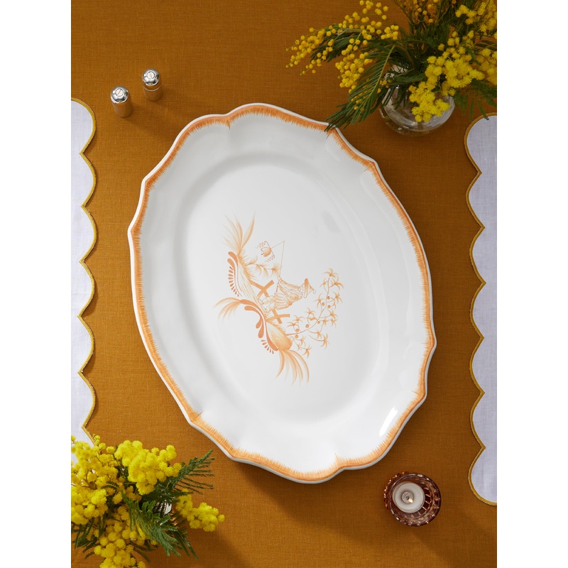 Chinoiserie Hand-Painted Ceramic Large Serving Dish