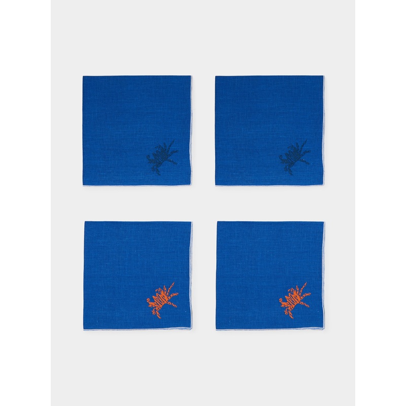 Crabs Embroidered Linen Napkins (Set of 4)