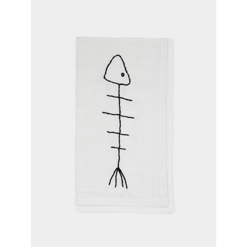 Fish Hand-Embroidered Linen Napkins (Set of 4)