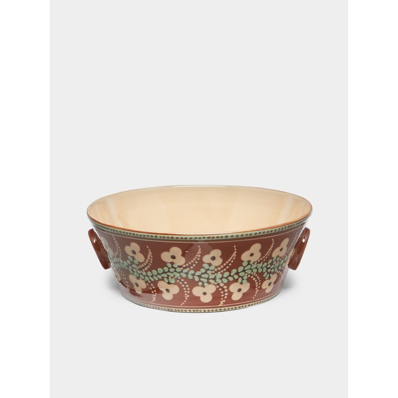Flowers Hand-Painted Ceramic Handled Serving Bowl
