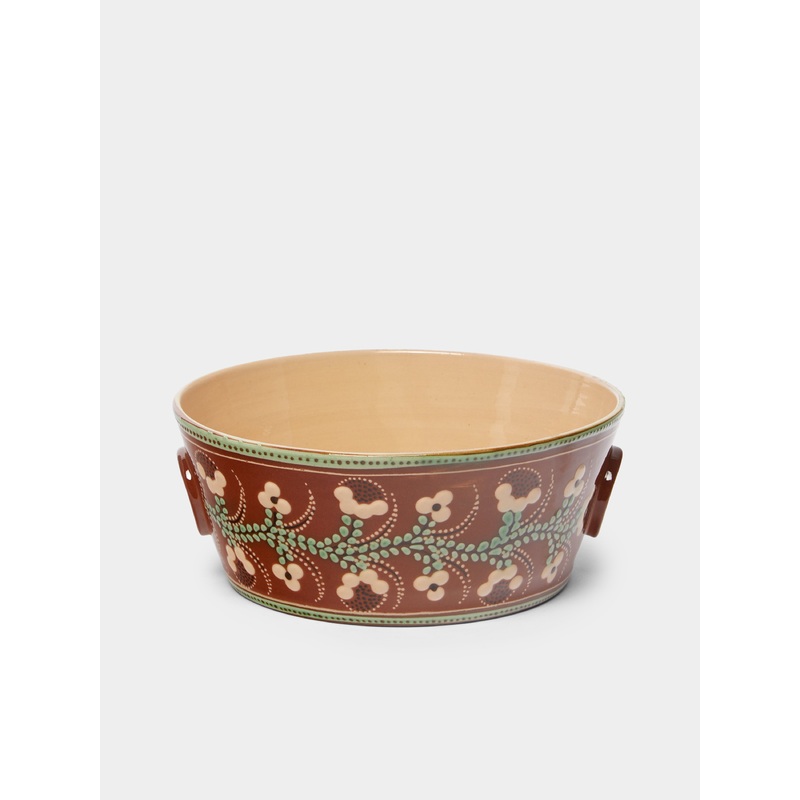 Flowers Hand-Painted Ceramic Large Handled Serving Bowl