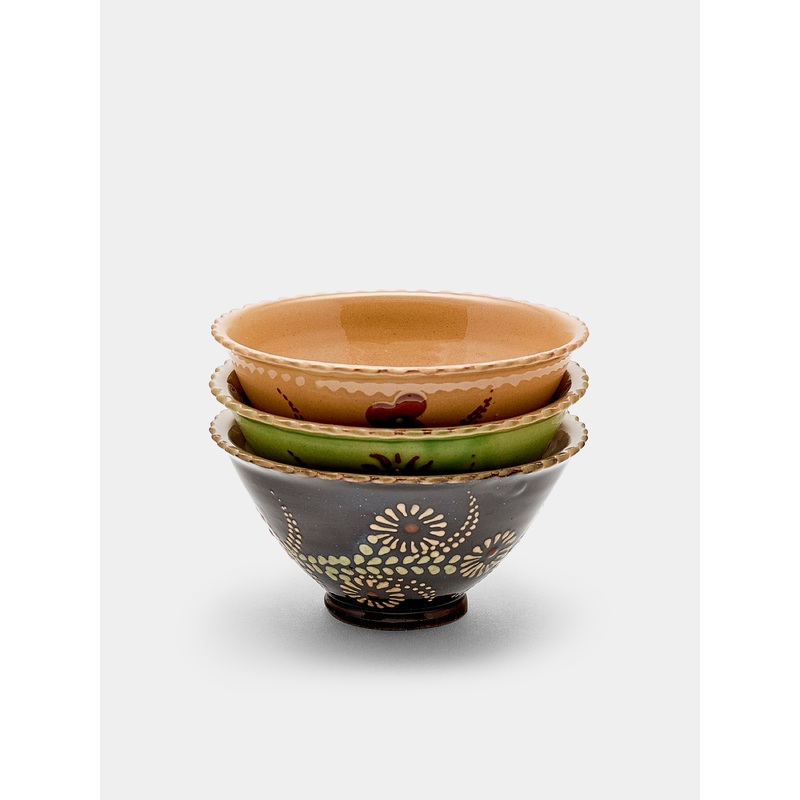 Flowers Hand-Painted Ceramic Small Fluted Bowls (Set of 3)