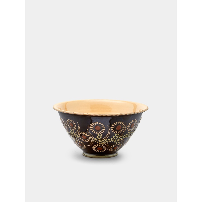 Flowers Hand-Painted Ceramic Small Fluted Serving Bowl