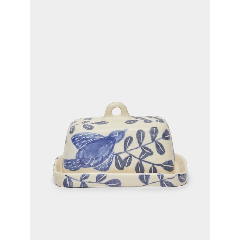 Flying Bird Hand-Painted Ceramic Butter Dish