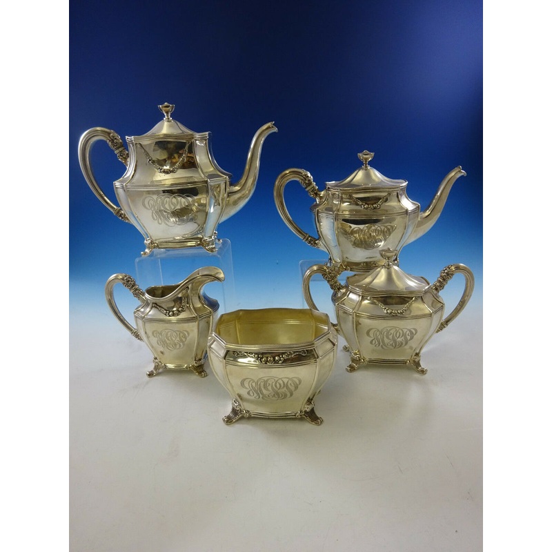 Georgian by Towle Sterling Tea Set 5pc w/Columnar Feet & Flower Swag (#0084)