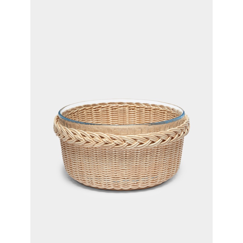 Glicine Handwoven Wicker and Glass Serving Bowl