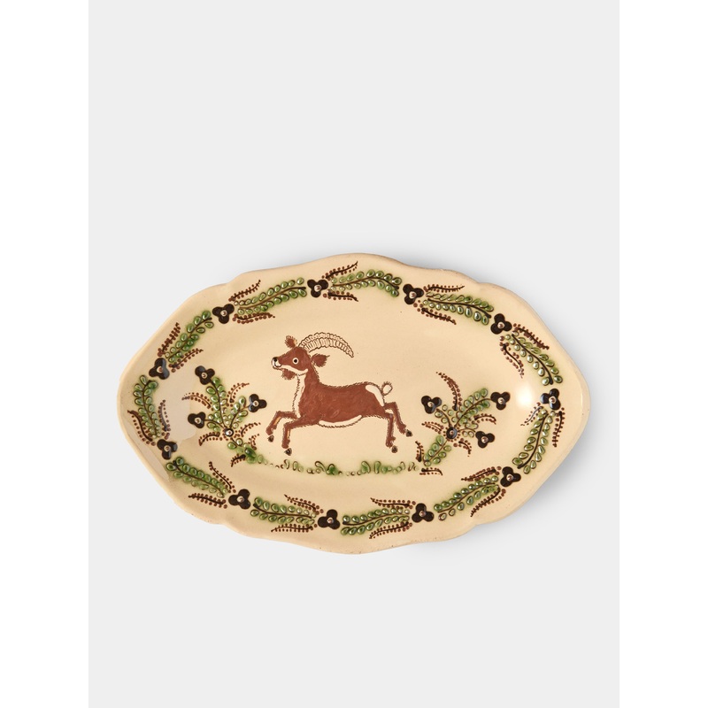 Goats Hand-Painted Ceramic Fluted-Edge Platter